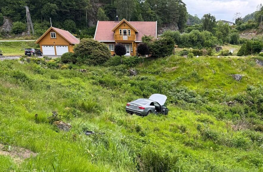 Bil med fire personer har kjørt utfor en skrent