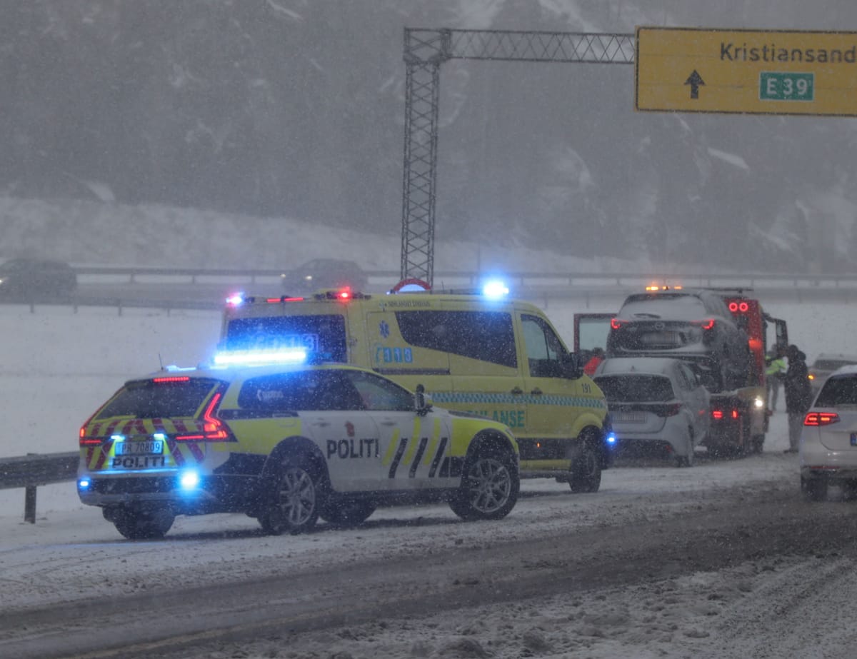 Trafikk­uhell på E39 i Kristiansand