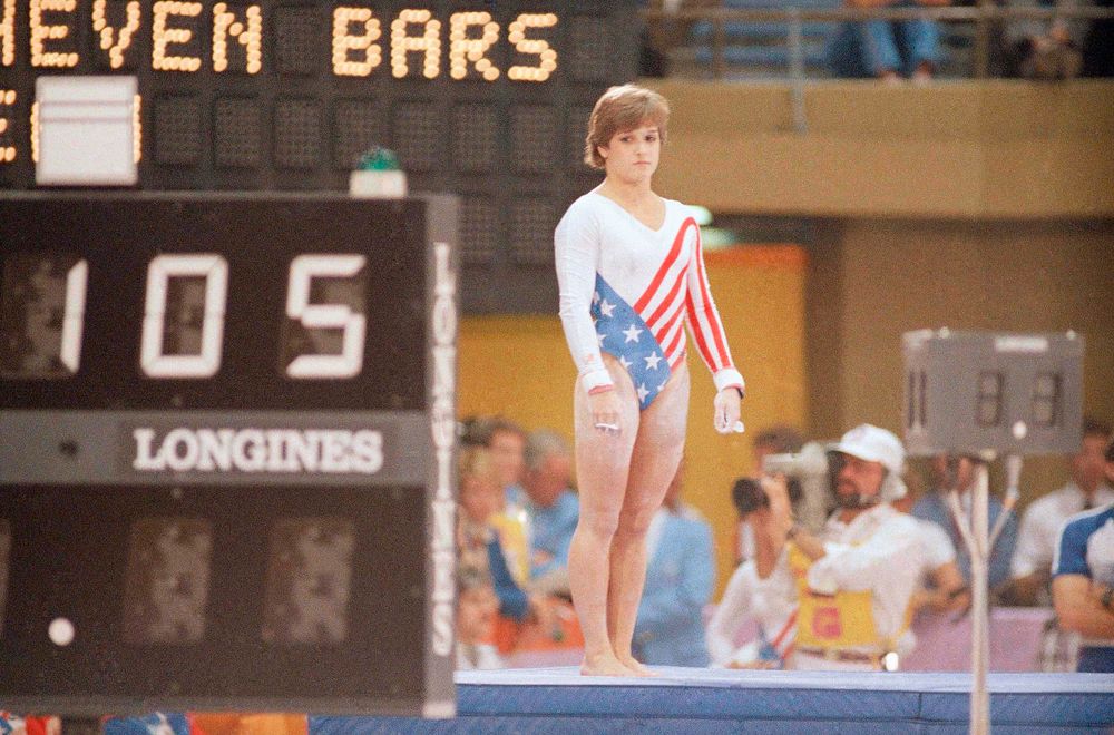 Mary Lou Retton i aksjon i OL i 1984.