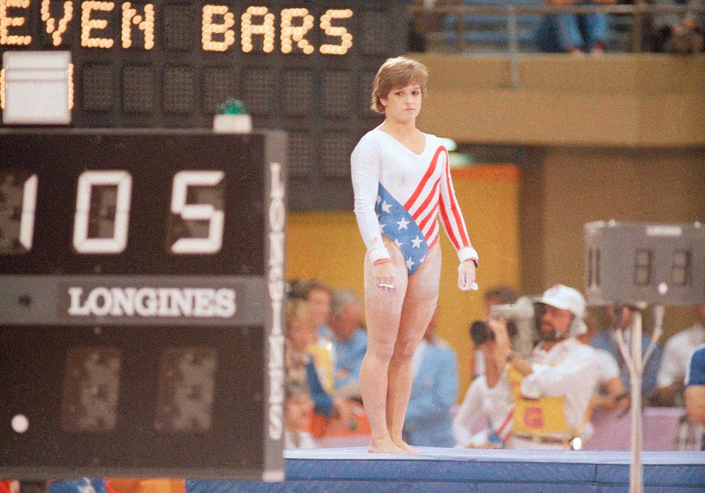 Mary Lou Retton i aksjon i OL i 1984.